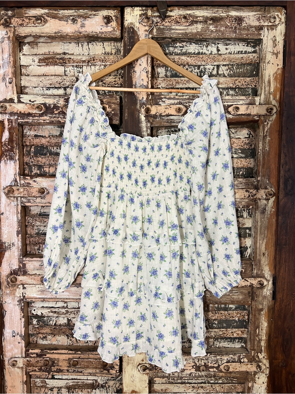 OLIVACEOUS • NWT 100% cotton floral puff sleeve tiered mini dress